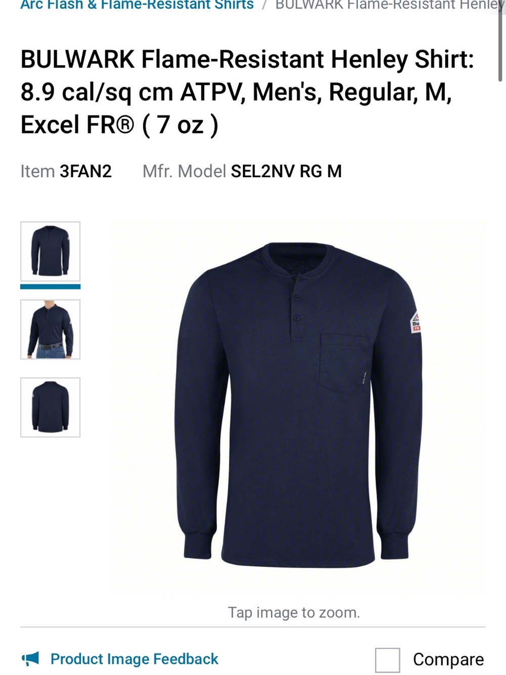 Bulwark Men's Navy Flame-Resistant Henley Long Sleeve Shirt